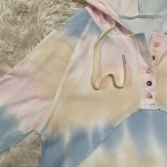 Boutique Tie Dye Hooded Top 💗 Pink Blue Yellow & White - Picture 8 of 14